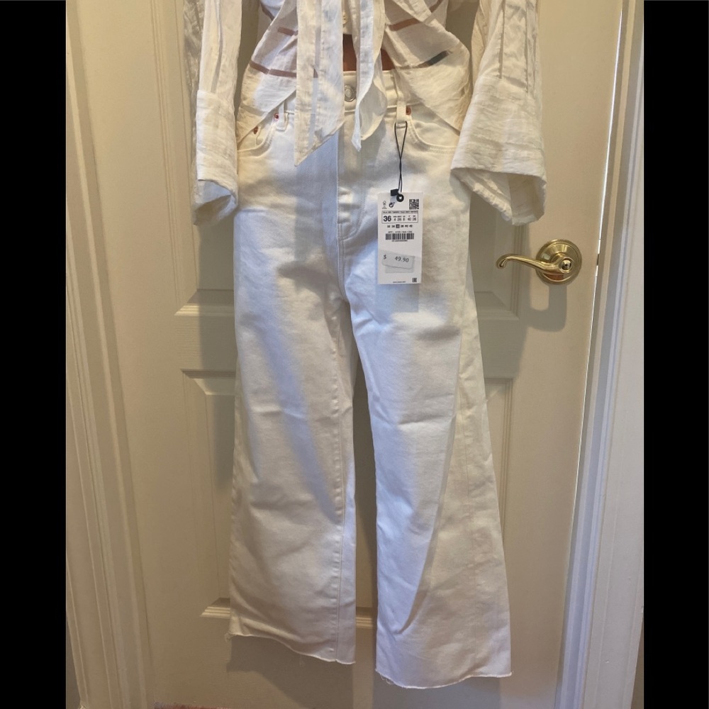 ZARA ZW Signature Premium High Rise Wide Leg Culottes Raw Hem 4 27 $50 NWT - Picture 12 of 16